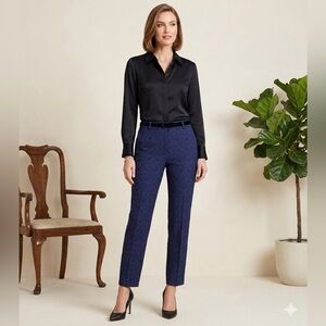 Kenar Women's US 12 Blue Lace Baroque Straight Leg Trouser Dress Pant L UK 16